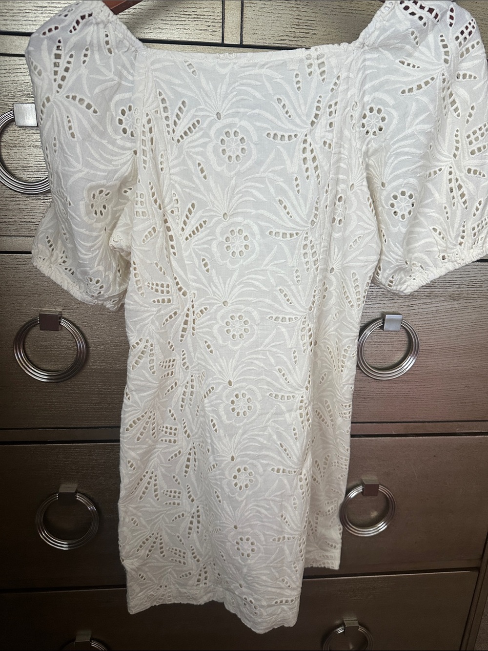 🛍️SALE🛍️Free People Daniella Cream Eyelet Puff Sleeve Button-Front Mini Dress - Picture 4 of 4